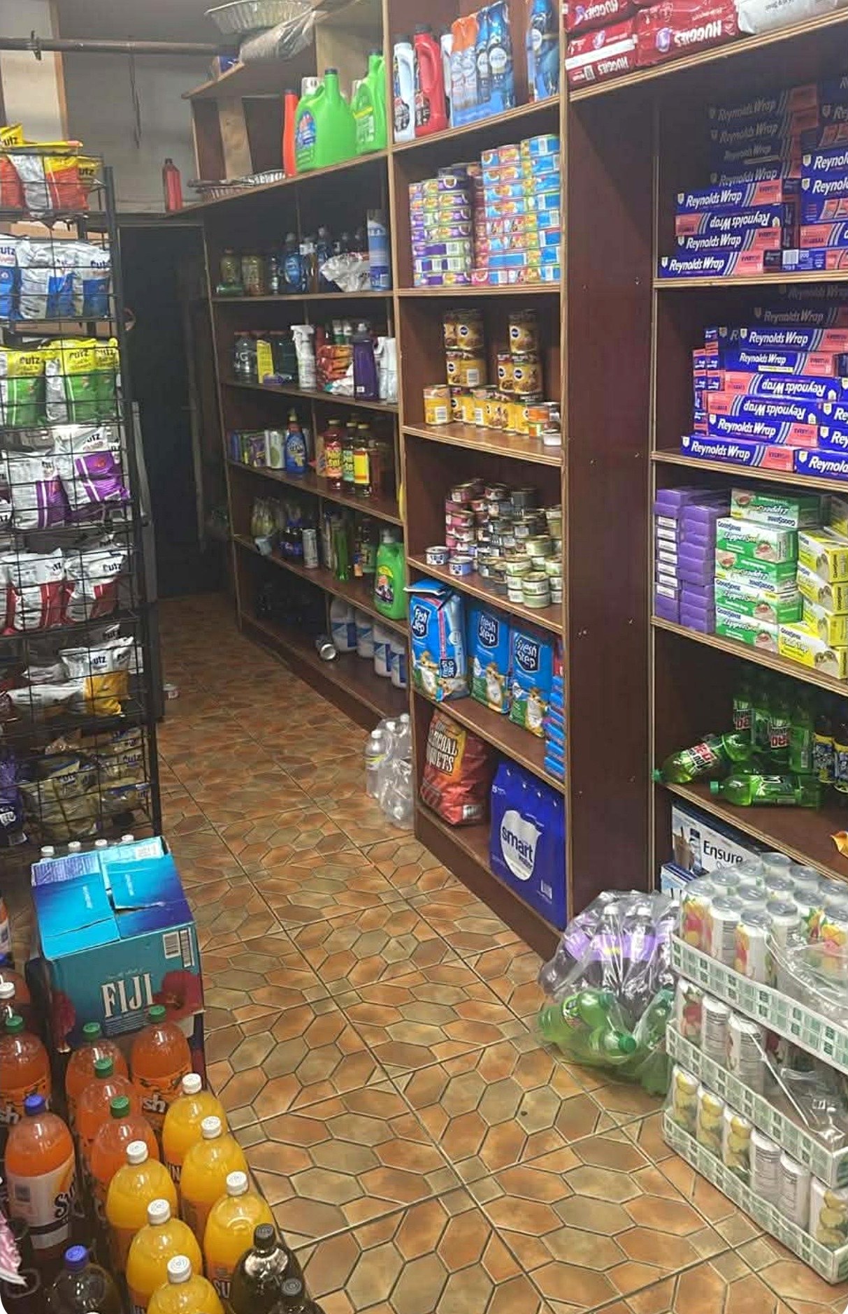 Store shelves with household essentials